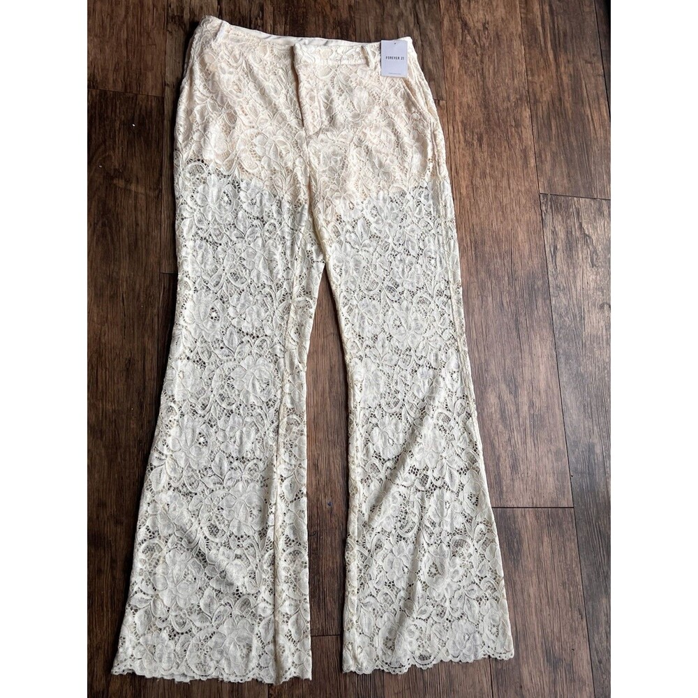 Forever 21 Cream Lace Pants With Zipper Size XL BNWT